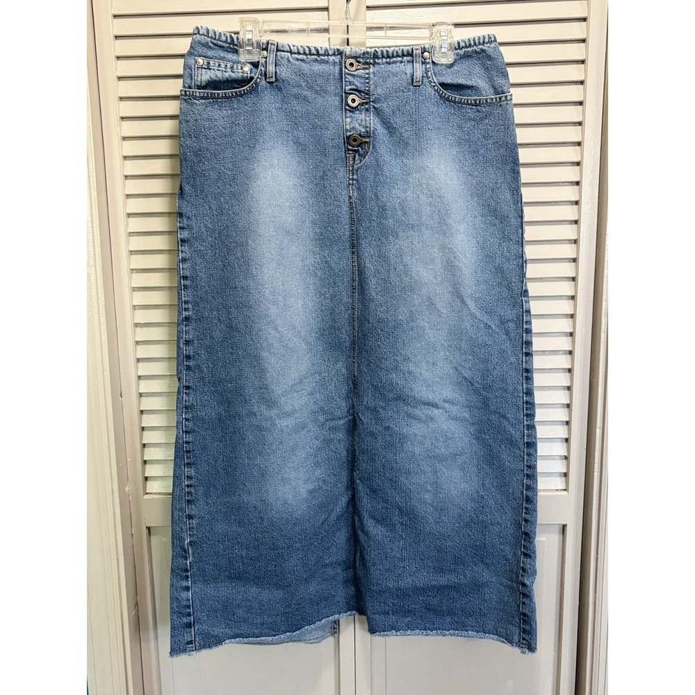 Hydraulic Denim Skirt Button Fly Pockets‎ Back Slit Logo Size 13/14